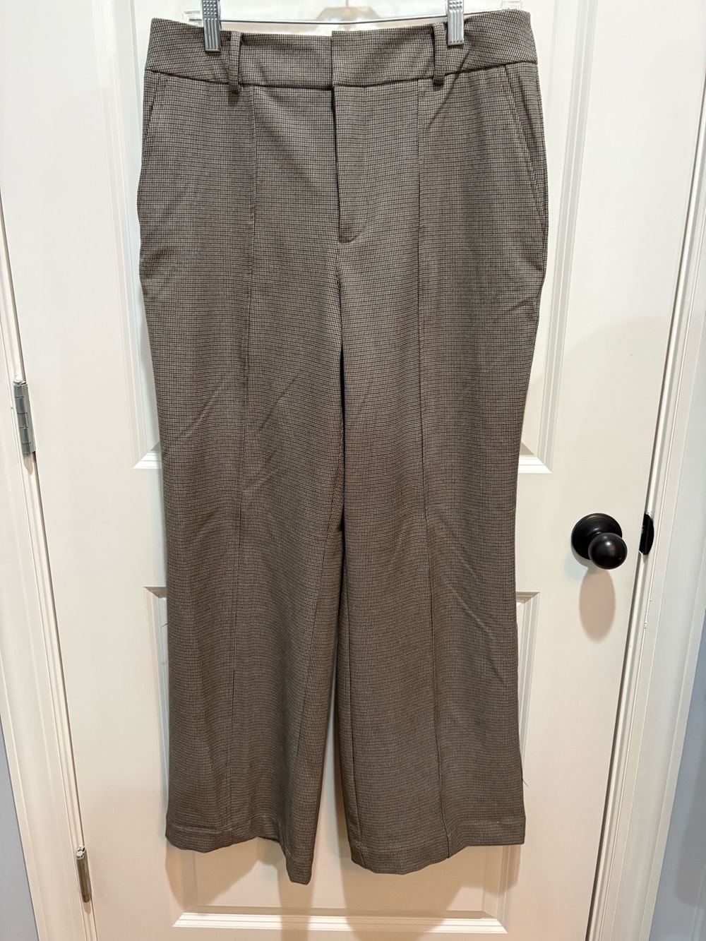 CeCe Wide Leg Menswear Pants in a microcheck pattern